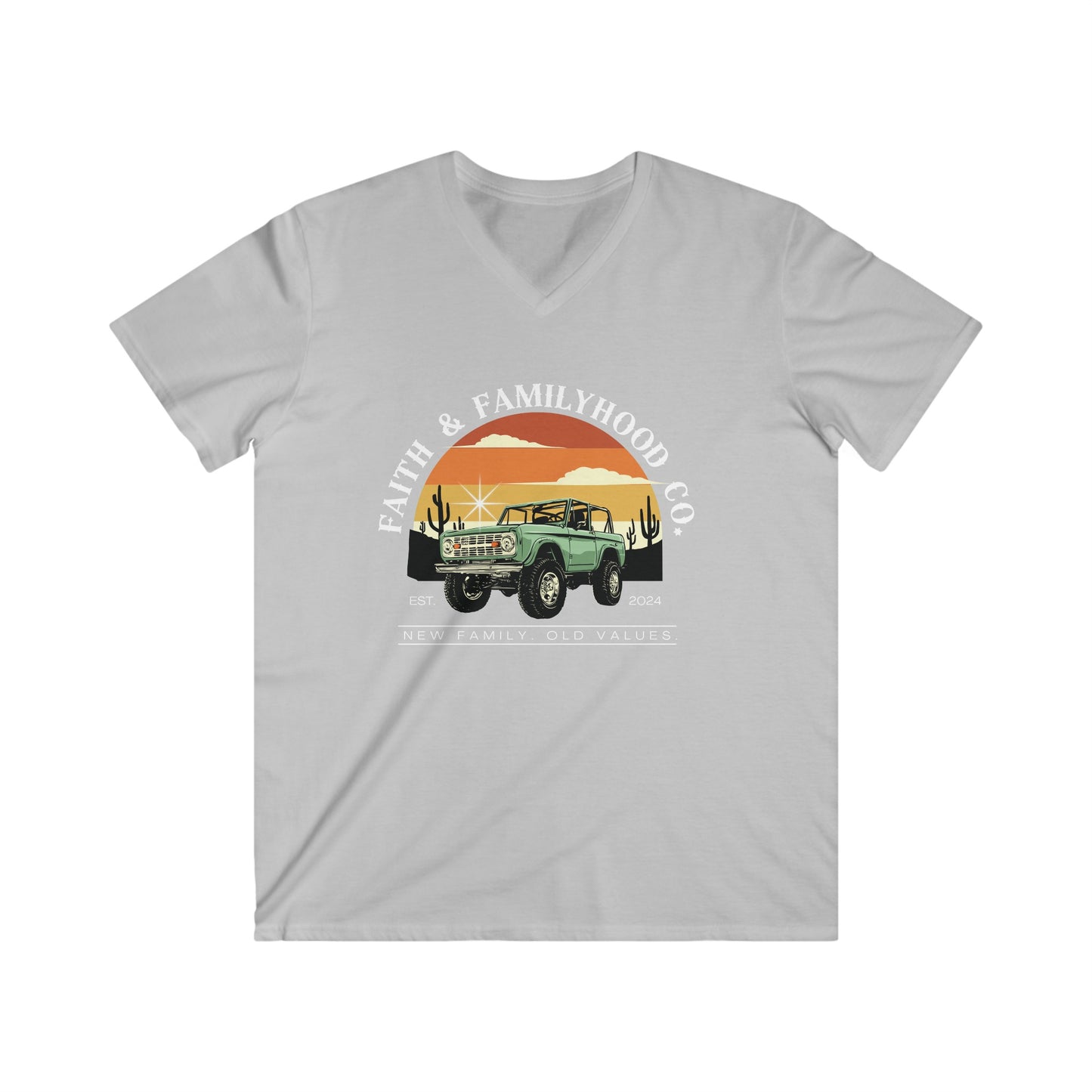 Experience the thrill of the open road with the "Desert Drive" V-neck Tee, Car Shirts Automotive Apparel from Faith & Familyhood Co.